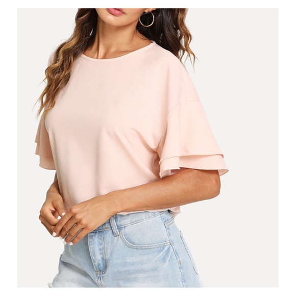 Light Pink Layered Sleeve Solid Blouse - Picture 4 of 4